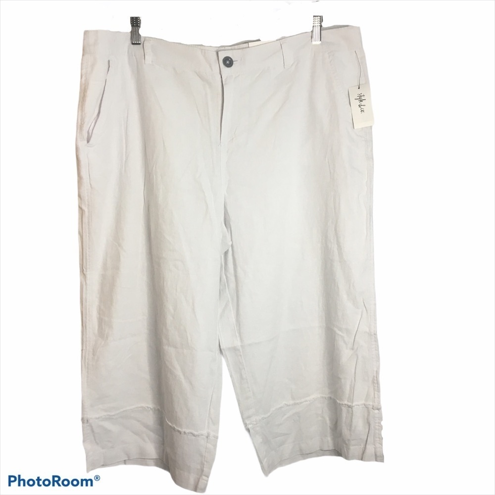 Style & Co Wide Leg Relaxed Fit Cropped Linen Summer Pants Plus Size 18